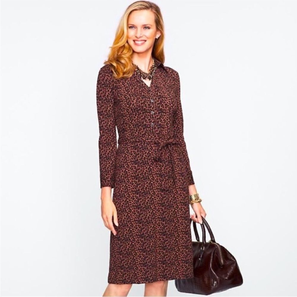 Talbots Leopard  Print Button-Up  Midi Dress Size XS